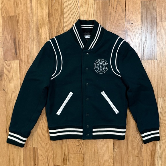 Sporty & Rich Monaco Wool Varsity Jacket in Forest - Picture 1 of 14